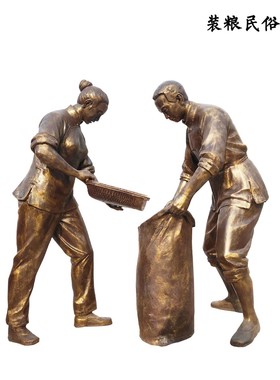 铸铜玻璃钢雕物铜人仿农民劳作农耕题材雕塑农民插秧播种文化摆件