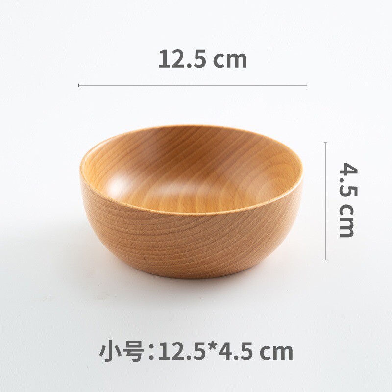 木碗日式圆钵木质沙拉碗实原木碗复古餐具整木纯色榉木水果碗家用