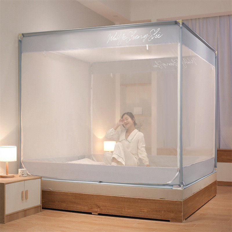 儿童家用新款防摔坐床拉链蚊帐加密三开门蚊帐做床式方顶蚊帐批发