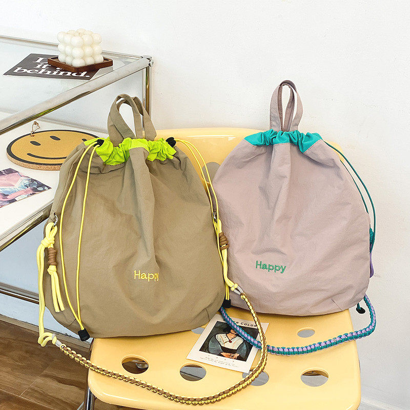 尼龙防水轻便水桶斜挎包夏日冰淇淋拼色束口抽绳多巴胺手提单肩包,箱包皮具/热销女包/男包,通用款女包,淘宝优惠券,粉丝福利购,淘宝优惠卷