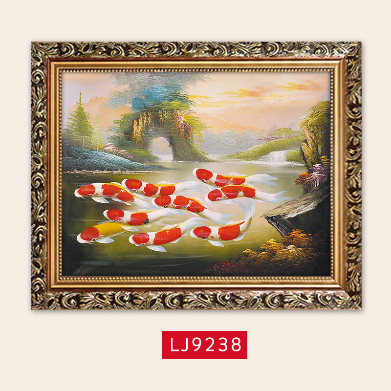 新中式框玄关挂画办公室欧式油画九鱼图装饰画书房有客厅画单幅图片