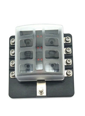 1进8出单正极保险丝盒8路带红色螺丝指示灯保险盒led接线款