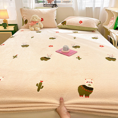 加厚保暖床笠雪花绒卡通床笠三件套学生宿舍床垫保护套加绒绒床单