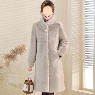 新款 加长版 外套皮中老年中貂皮大衣长款 妈妈水貂绒一体女款