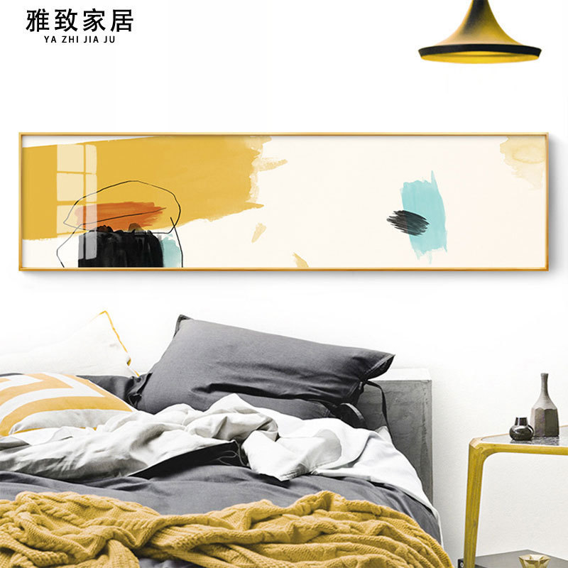 北欧客厅装饰画现代简约黄色抽象卧室床头挂画办公室酒店横幅壁画图片