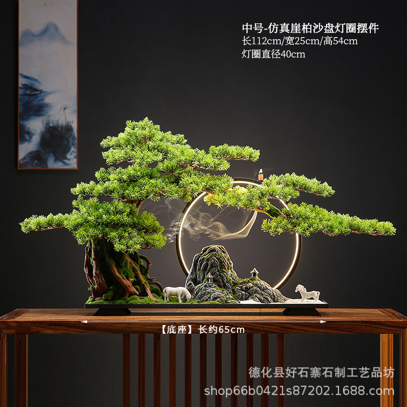 仿真迎客松盆景办公室摆件新中式绿植酒店餐厅批发开业礼品装饰品