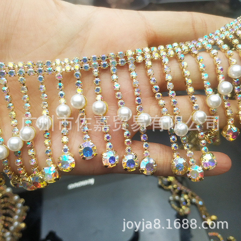 金色彩花边钻链钻新娘嫁衣秀禾服袖口装饰diy舞台服装配饰
