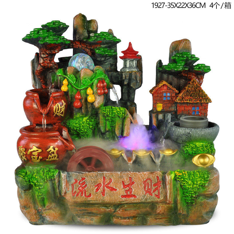 树脂工艺品摆件田园风格山水饰品喷泉摆件家居摆设假山盆景透明磨