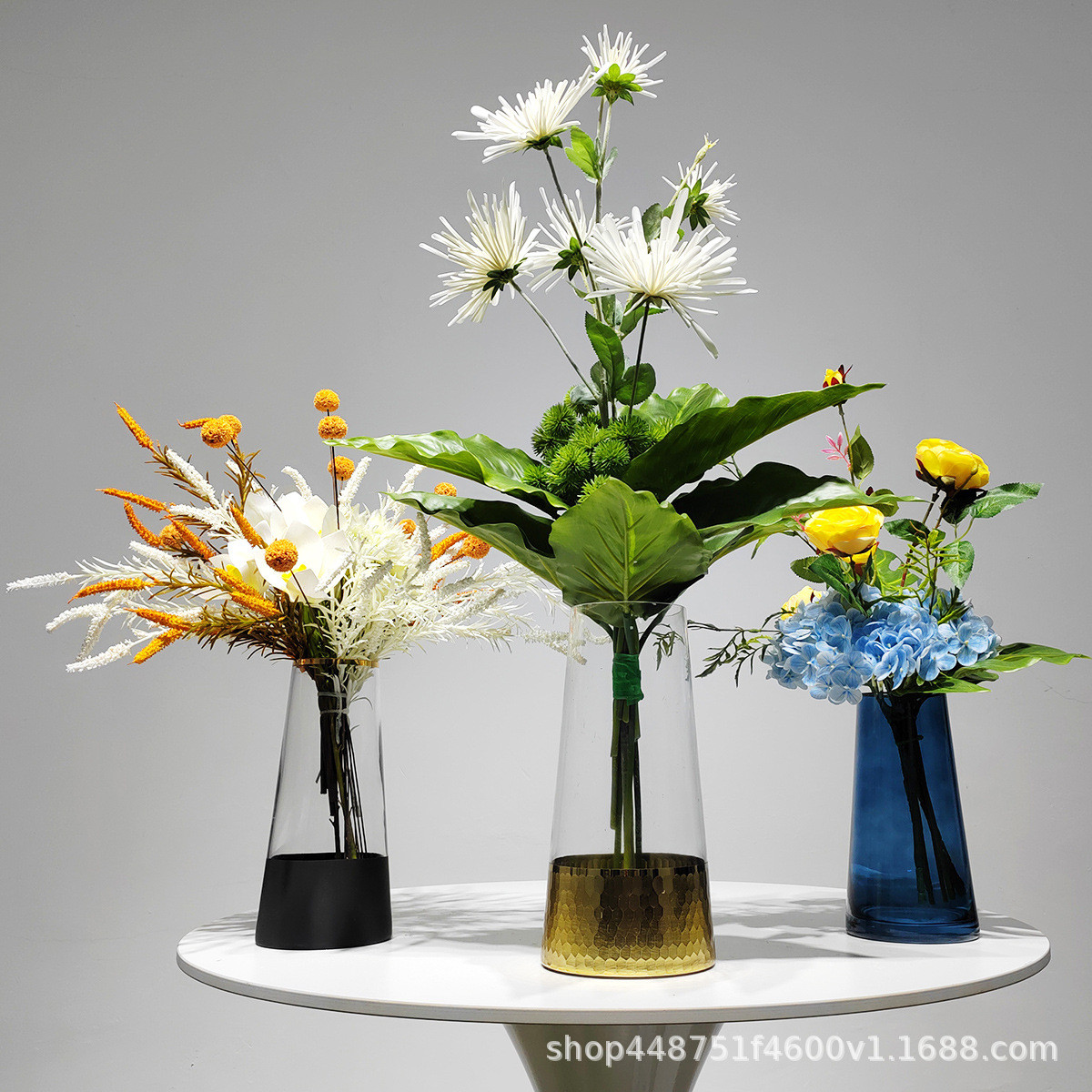 现代花艺仿真软装插花玻璃花瓶家居客厅样板房茶几洽谈桌装饰摆件