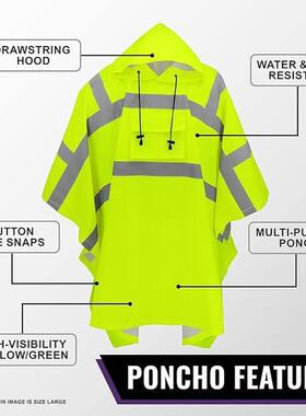 热销多功能高亮反光荧光黄雨披成人斗篷儿童ansiclass3rainponcho