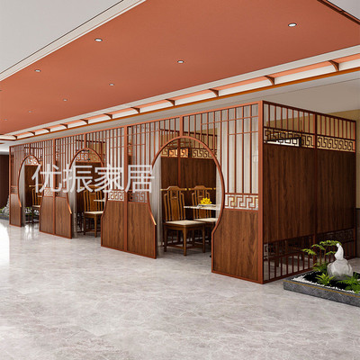 铁艺包厢屏风隔断中式餐饮饭店包间格栅餐厅火锅店好房月洞门