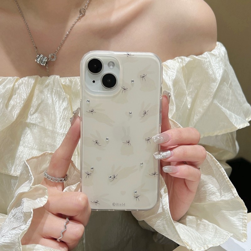 宁宁 双层imd仙女风可爱蝴蝶结碎钻小兔子女iPhone16 Mobile Case