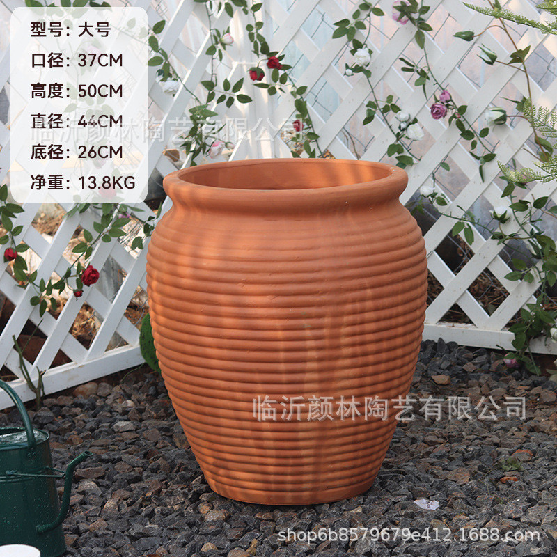 园艺景观陶罐红陶花盆大罐子栽花陶罐花园装饰陶器粗陶盆