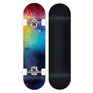 专业弘鹰初学者专业板炫酷双翘四轮滑板专业滑板闪光双面图案滑板