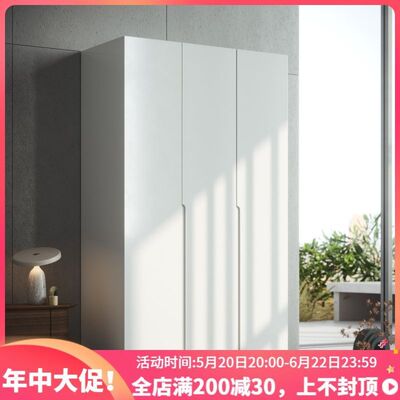 全实木橡木衣柜家用卧室现代简约白色平开门大衣橱组装儿童小柜子