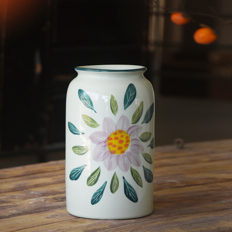 客厅手绘青花陶瓷花瓶可水培花器复古禅意插花多肉花盆景德镇茶室