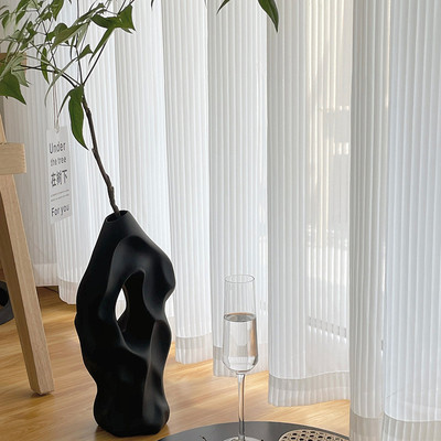 qd4d纱帘纹送伸缩杆卧室飘窗梦幻竖百叶竖免打孔安装透光不透人窗