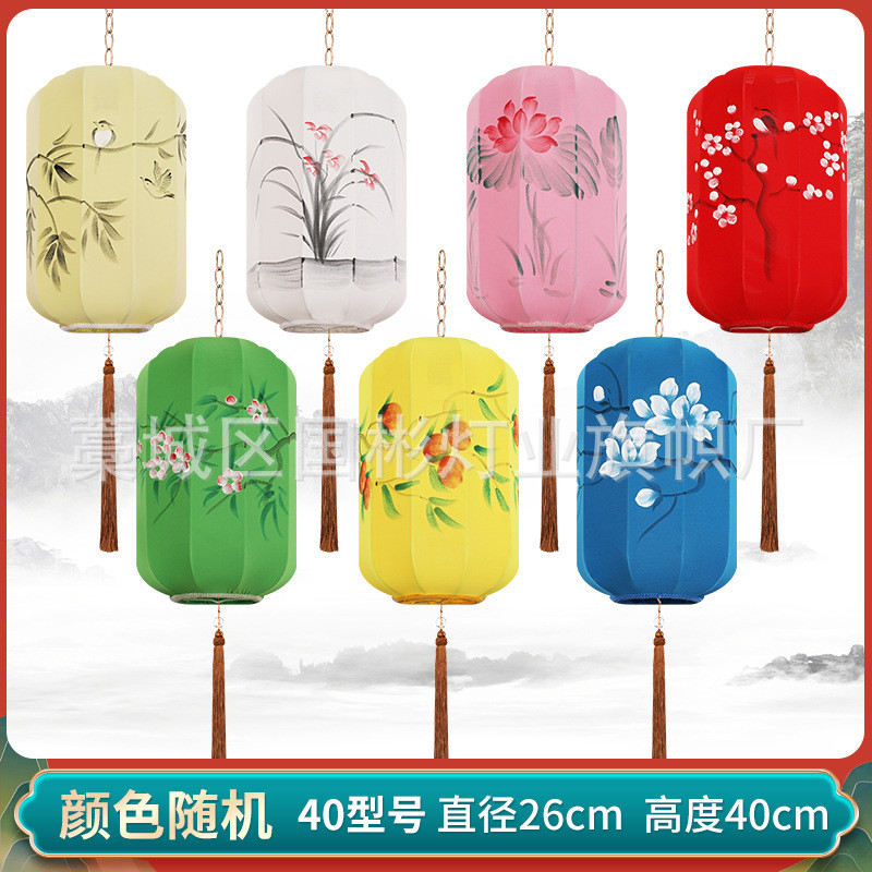 中式玄关手绘冬瓜灯笼茶楼茶室餐厅火锅店过道走廊布艺仿古灯笼墙