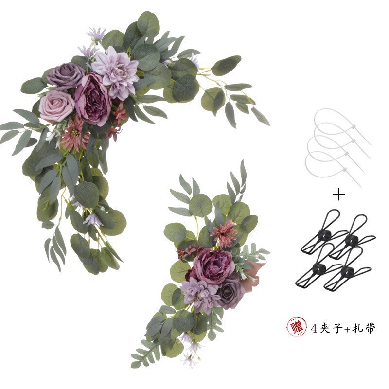西式迎宾牌装饰森系户外婚礼拱门花角仿真玫瑰藤条婚纱摄影道具