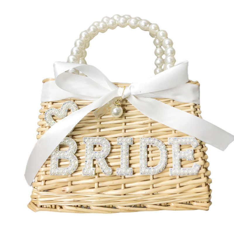 bride篮子珠链鱼尾纱花编织珍婚礼花艺手提篮外贸婚庆用品