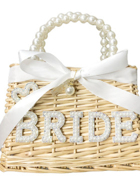 bride珍珠链花艺纱花编织篮子婚礼鱼尾手提篮外贸婚庆用品