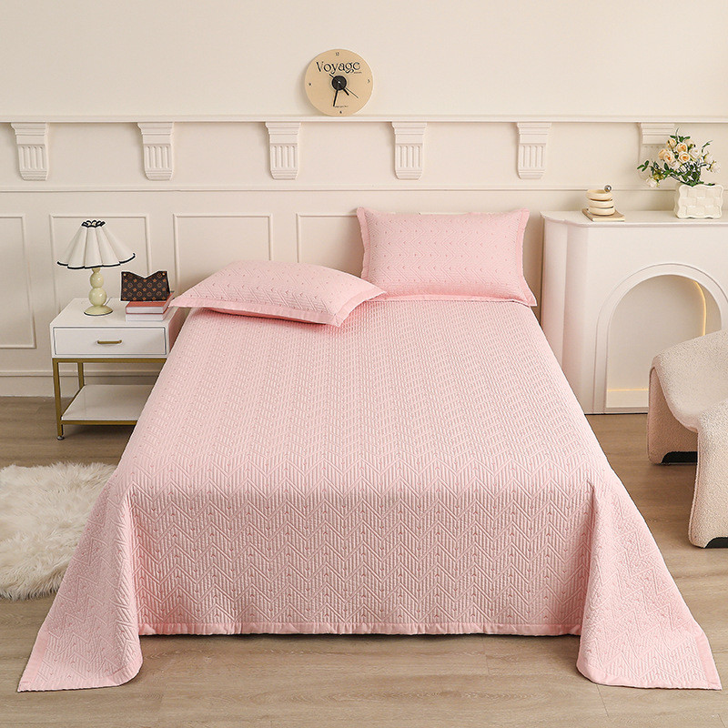 新款四季通用精天丝纯色加棉床盖款三件套兰高密度绗缝床单