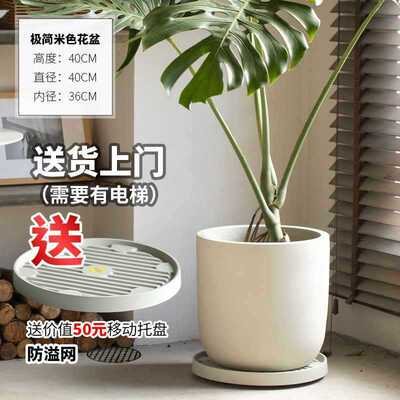 厚重感手工种植龟背竹绿植盆感陶盆大口径陶瓷花盆盆橡皮树盆