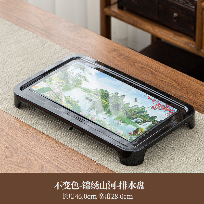 茶盘小型新款家用密胺排水圆形变色茶台带茶托盘自动功夫茶具套装