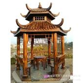 仿古双层六角凉亭杉木实木安装 景观工程厂家供应花园木制