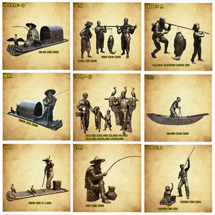 玻璃钢铸铜民俗文化人物雕塑渔民渔夫钓鱼园林景观渔村装饰摆件