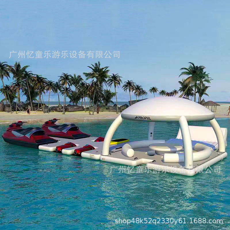 户外水上充气吧台帐篷漂浮休闲娱乐平台充气浮台浮床海上用品厂家