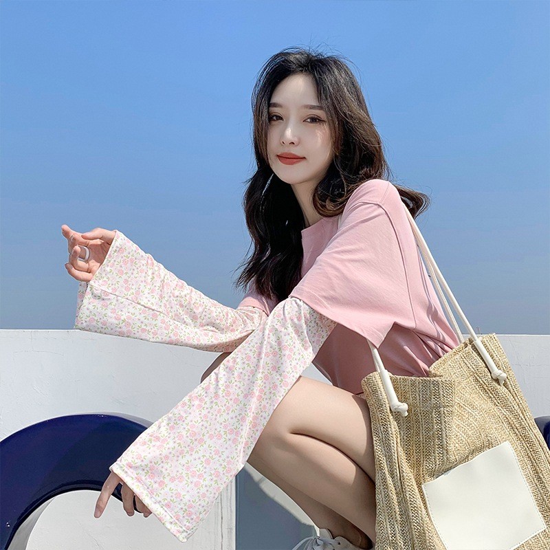 夏季防晒袖套女冰丝袖套手套宽松冰袖泡泡喇叭袖骑行薄款防紫外线