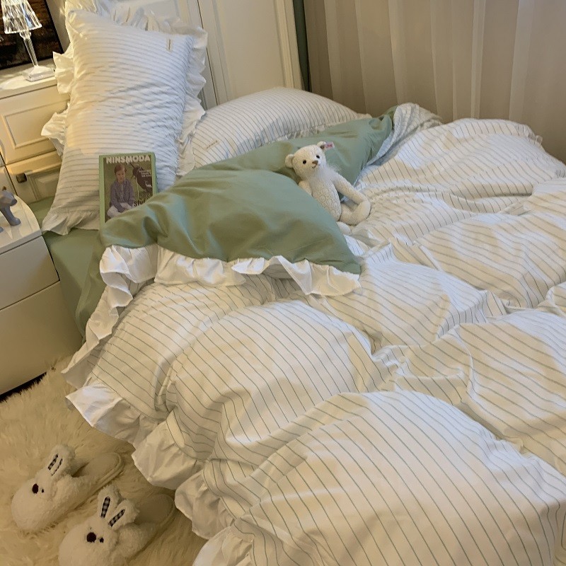 9worins公主风床裙紫色花边被套床单四件套1.8米纯色女宿舍床上三