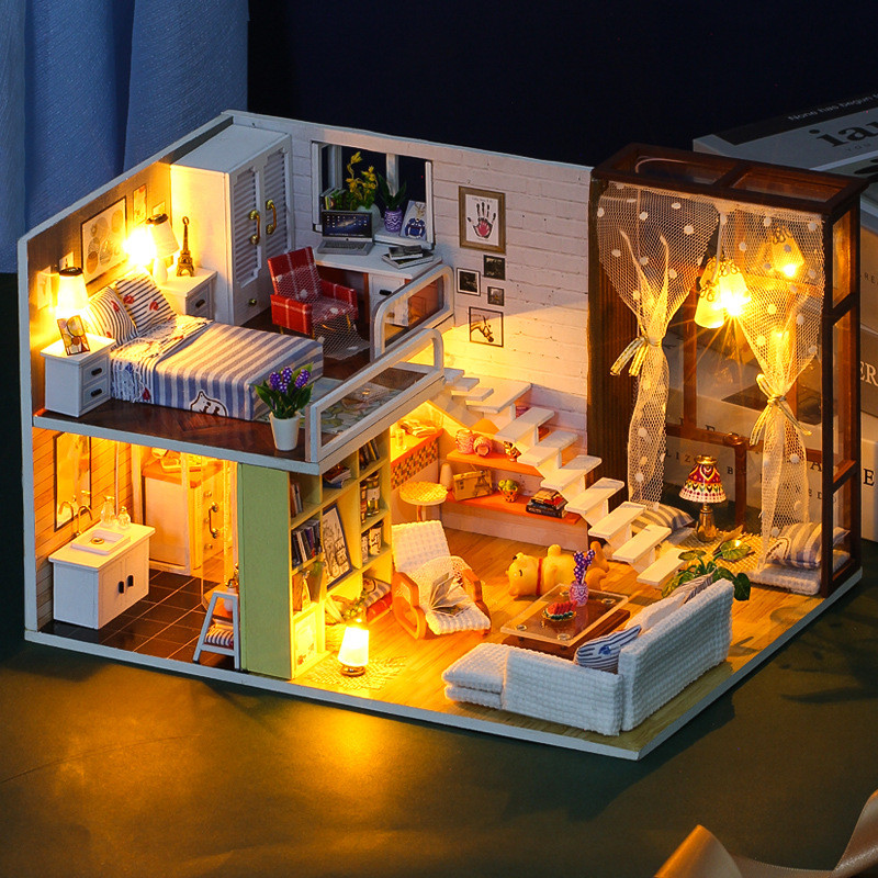 知我工厂批发DIY小屋简约都市创意益智手工制作模型别墅拼装-中