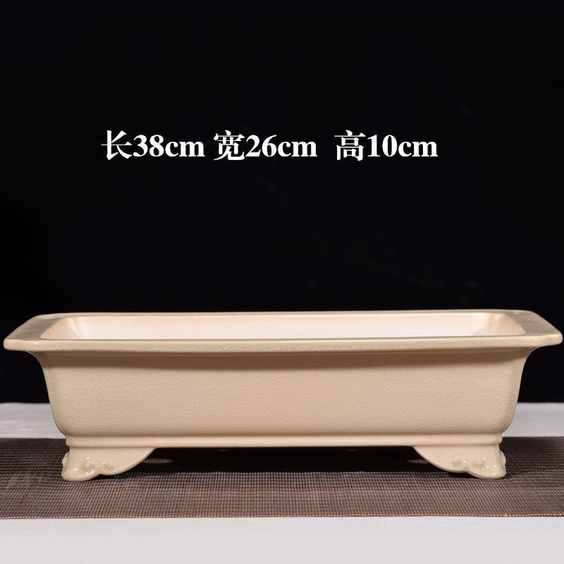 紫砂盆景花盆长方形马槽四方盆多肉盆栽冰裂石湾兽头釉花盆