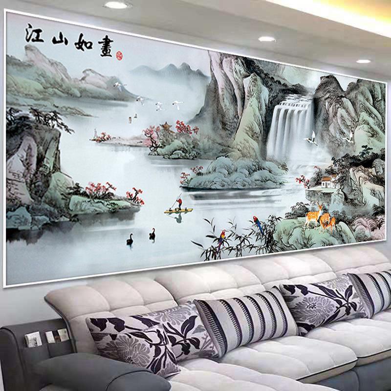 蒙娜丽莎十字绣2021新款客厅大幅江山如画山水画风景手工自己线绣