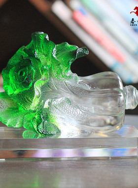 貔貅玉白菜办公室摆件家居创意琉璃摆件店铺开业礼品