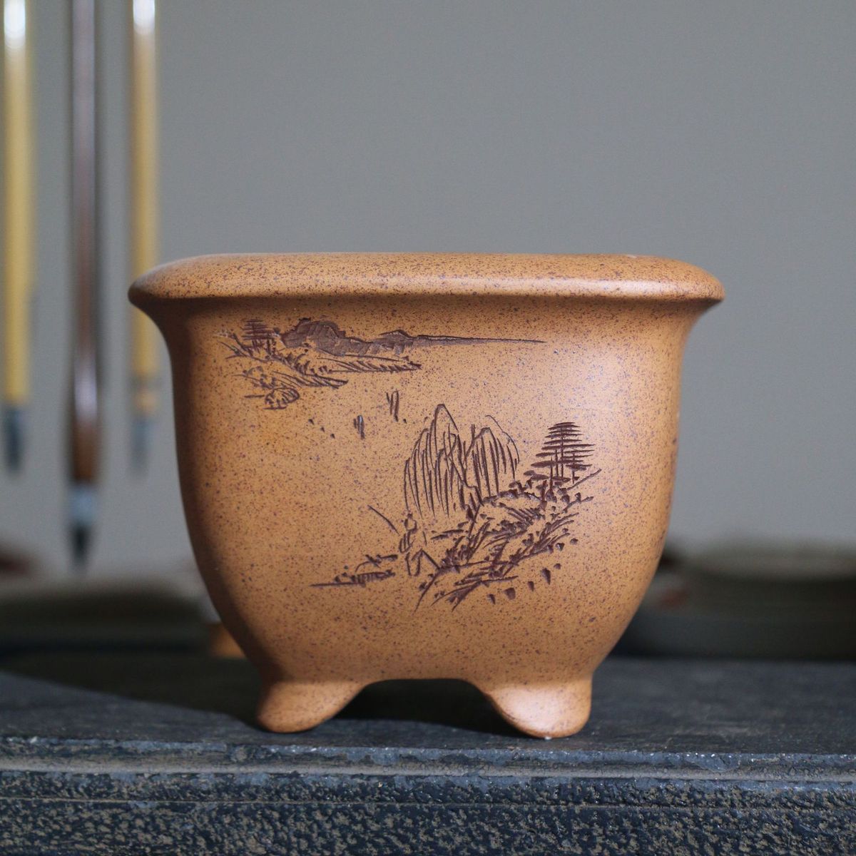 紫砂花盆正方形盆景苏柴烧降坡泥四方盆兵制微型菖蒲盆名家盆