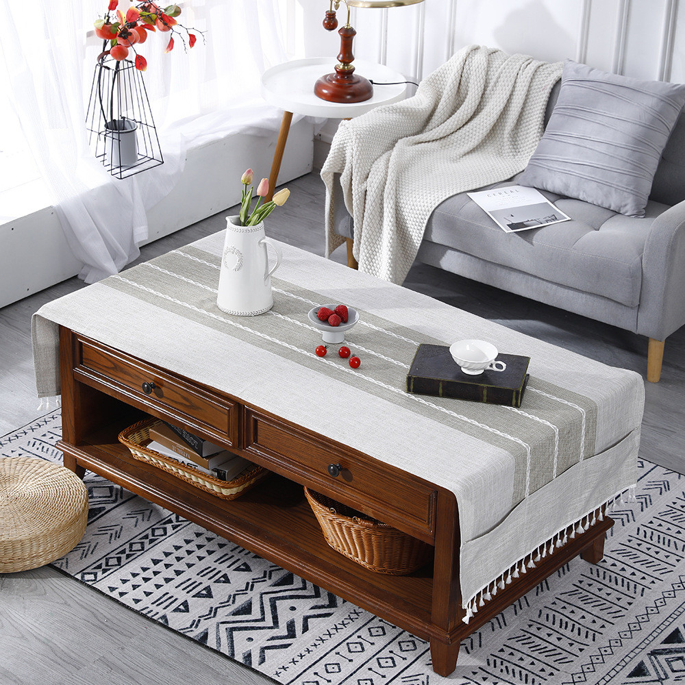 北欧ins长方形桌布茶几垫桌垫布艺家用提花流苏刺绣防尘盖巾批发