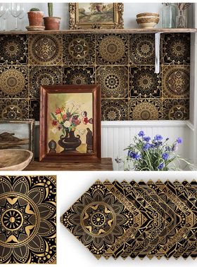 funlife耐脏仿金曼陀罗图案加厚瓷砖贴酒店墙面背景轻奢贴kts064