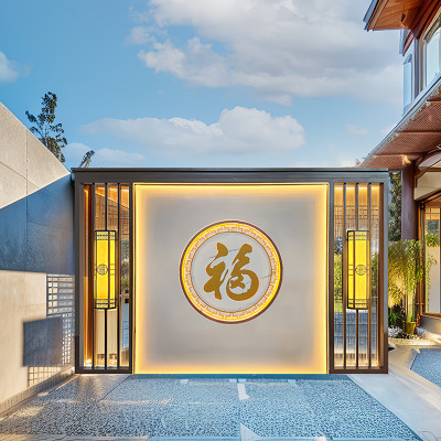 户外不锈钢流水背景墙影壁墙观景墙影壁墙屏风隔断庭院福字迎门墙