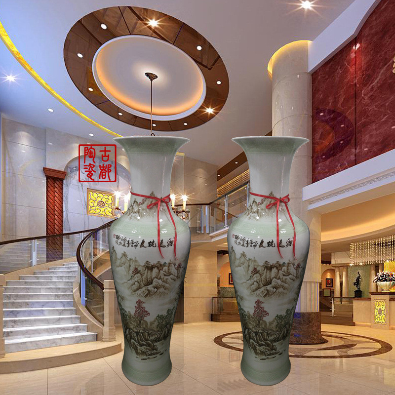 陶瓷手绘落地大花瓶酒店软装客厅摆件现代简约1.2花瓶