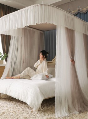 cb#防蚊双层轨道蚊帐1.5m1.8m2.2m2m床落地三开可升降调节蚊帐床