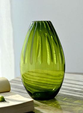 北欧轻奢绿色手工玻璃花瓶样板间居家客房卧室装饰品摆件玻璃花器