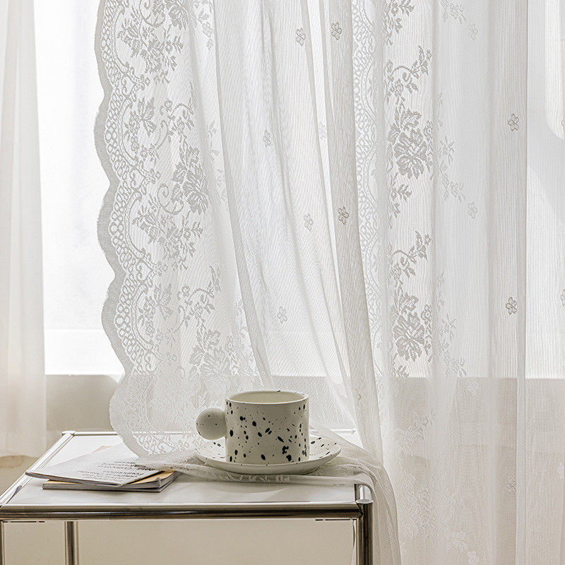 法式蕾丝绣花纱帘温馨遮光奶油风公主房少女卧室客厅白纱窗帘cy