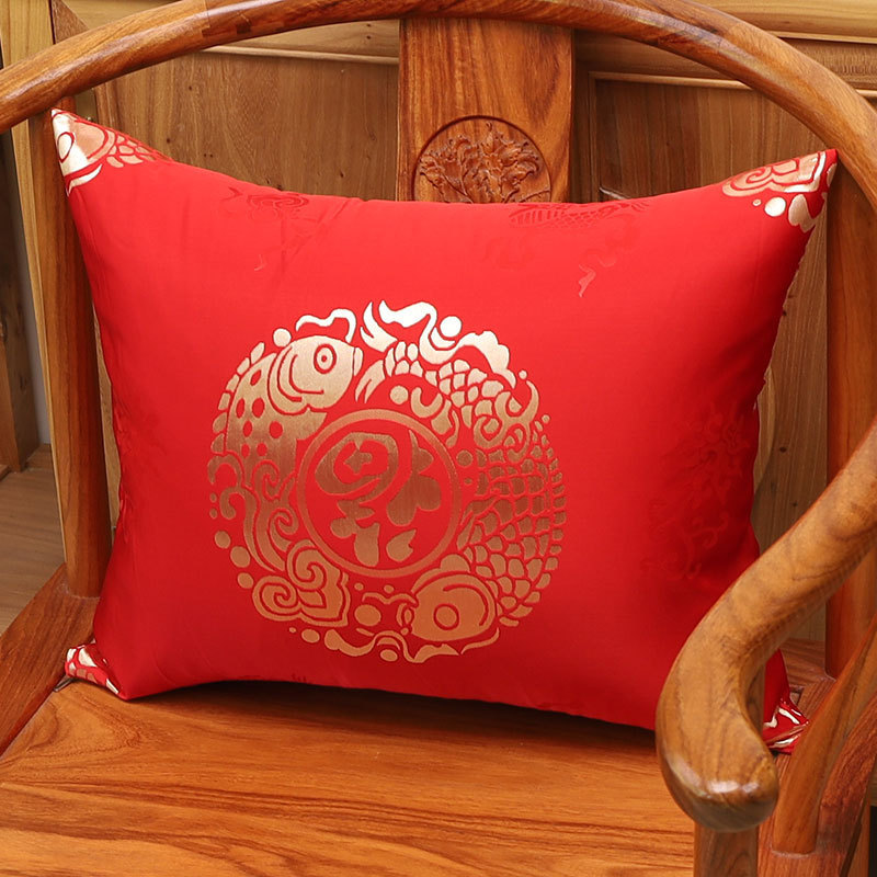套红木沙发靠垫枕芯茶椅腰枕结婚喜庆床上复古办公室靠背中式抱枕