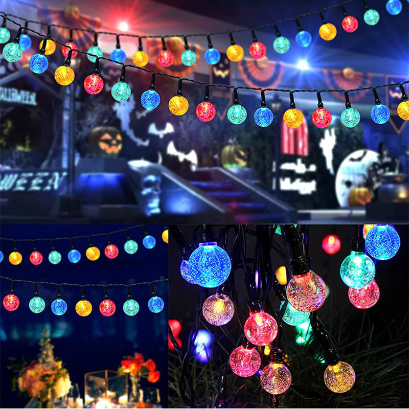太阳能功能八气泡球灯串户外露营天幕装饰水晶球灯串小圆球彩灯串