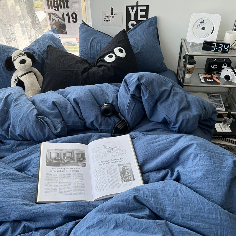 ins水洗棉四件套简约床单被套床笠款柔软学生宿舍三件套床上用品