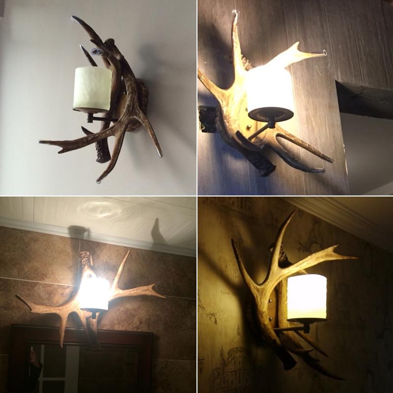 美式乡村树脂鹿角壁灯复古烛台客厅过道单头楼梯灯走廊餐厅装饰灯