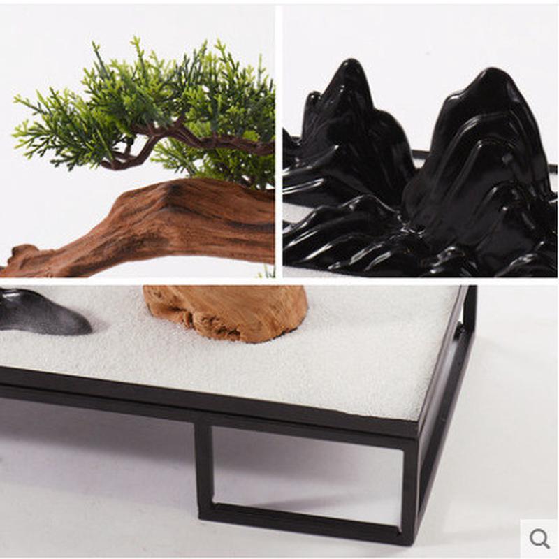 艺贝子新中式山水罗汉松盆景禅意绿植景观沙盘枯仿真迎客松摆件